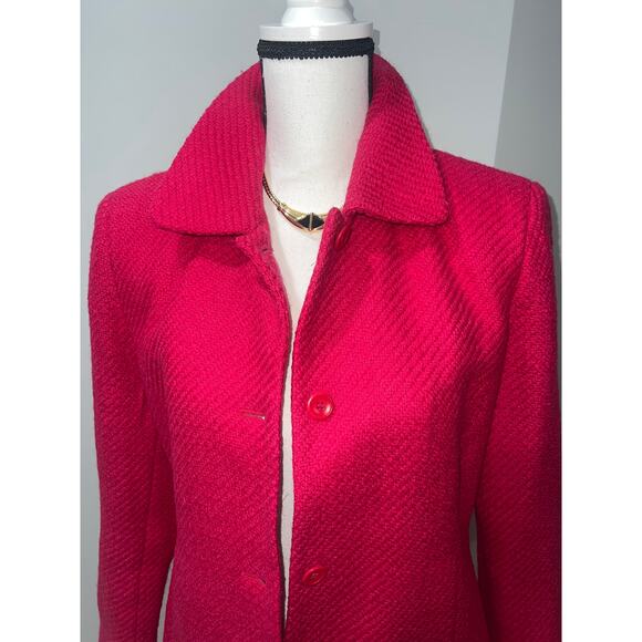 Vintage Jones New York Wool Jacket 10P – Hot Pink Textured Button Front Coat - Picture 3 of 12